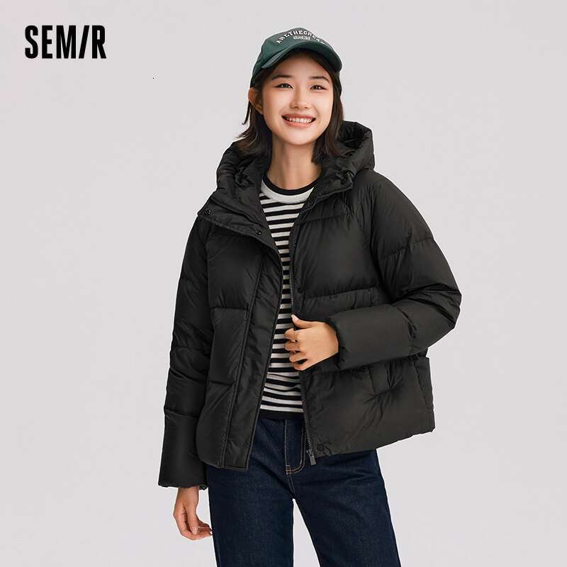 Semir Women Solid Color Loose Versatile 2024 Winter New Three-Proof Hooded Puffer Coat Down Jacket