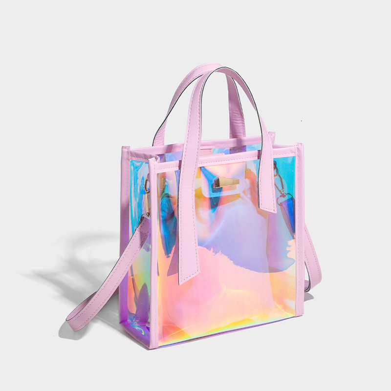 Women's Laser Bag 2024 New Candy Colored Small Bucket Tote Bag With Wallet Hologram Transparent Jelly Bags Design