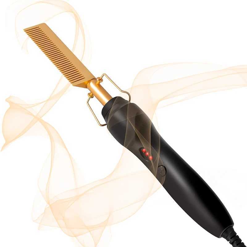 Hot Comb Electric Hair Straightener Brush Multi-functional Dry And Wet Use Portable Copper CombXJ241016