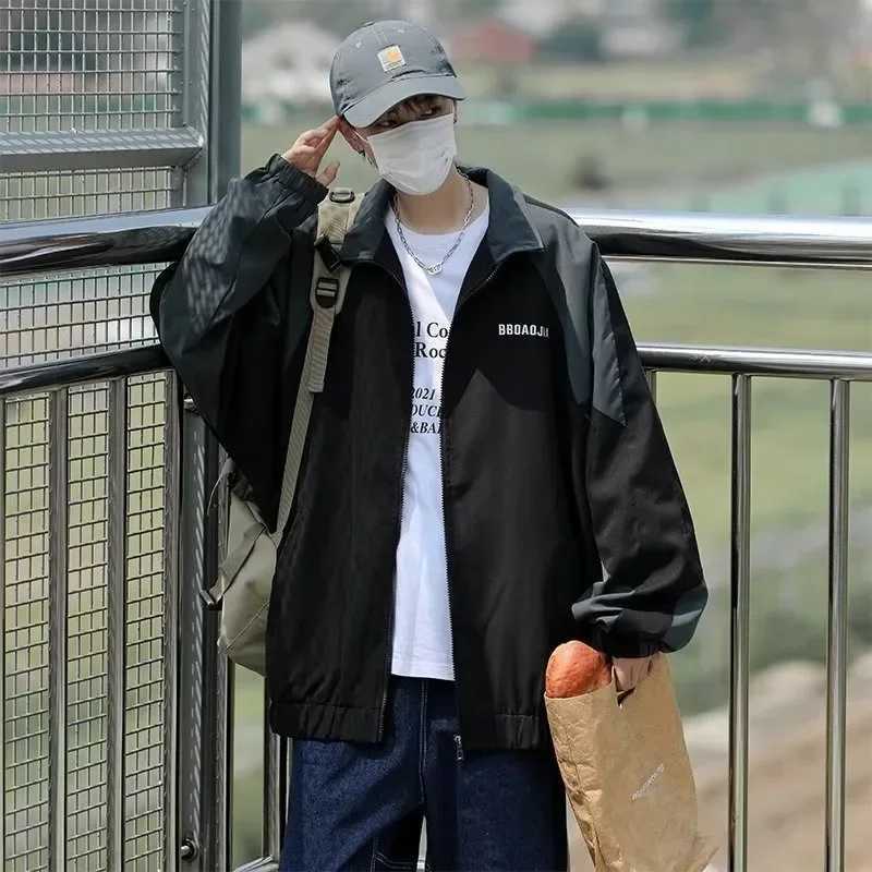 Embroidery Academy Jacket Mens Casual Splicing Work Street Clothing Windproof Jacket Spring and Autumn Frame Collar Thin University Jacket M241017