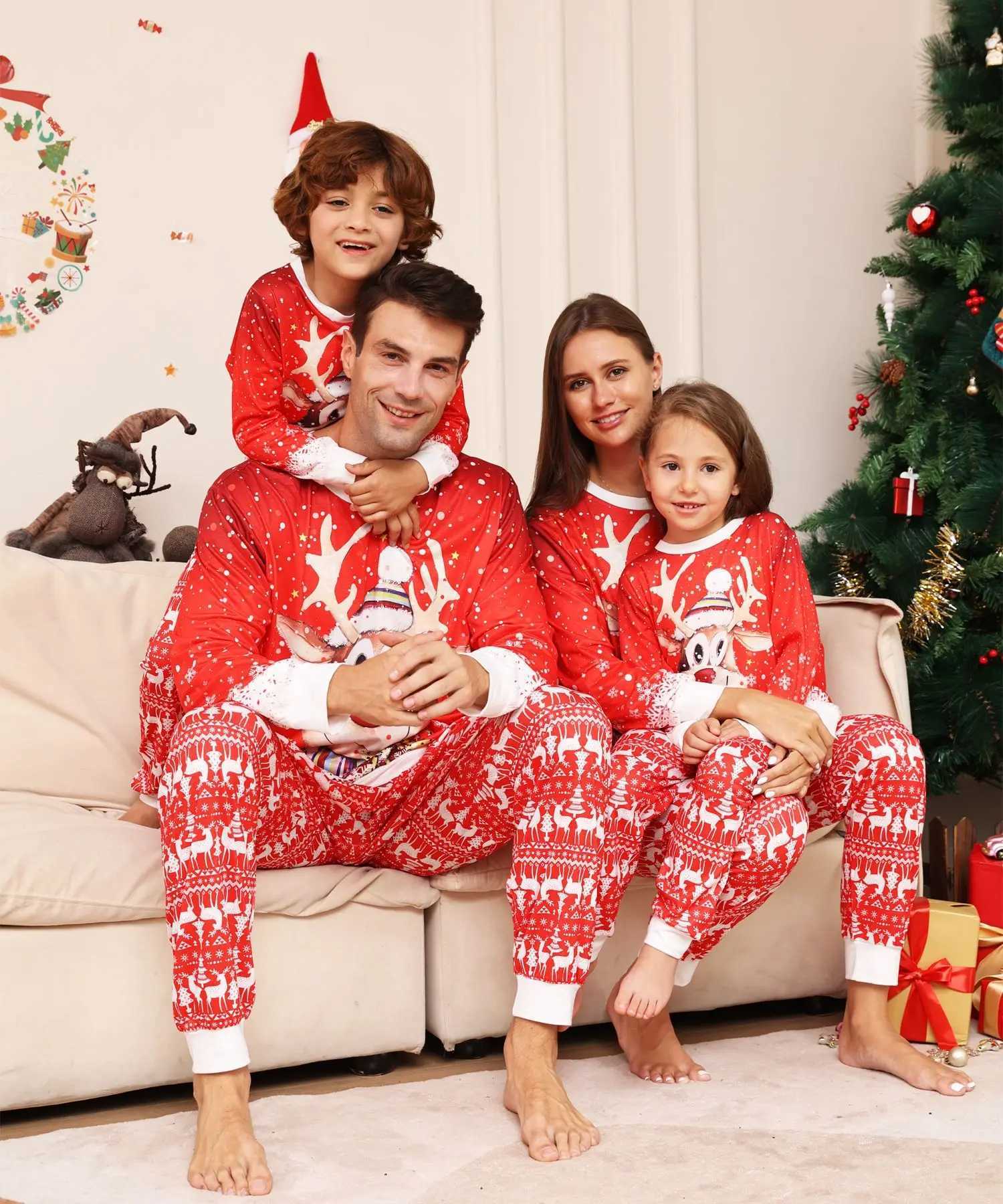 New Years clothing 2025 family matching set Christmas pajamas wide and soft pajamas adult childrens clothing set baby and dog jumpsuit W241015