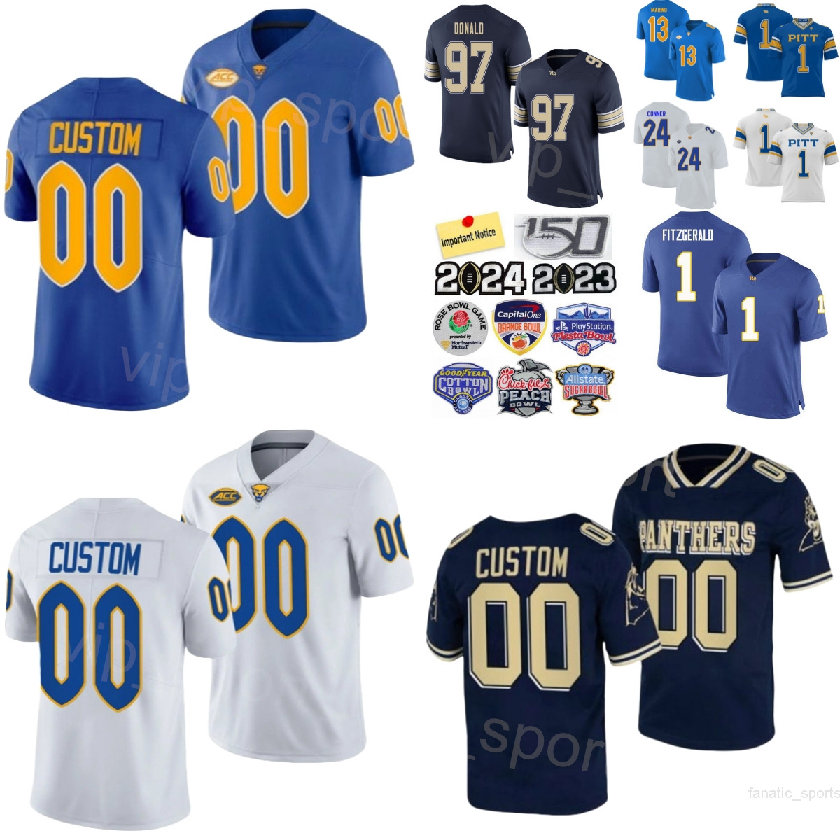 University Football 24 James Conner Jersey College 89 Mike Ditka 97 Aaron Donald 1 Larry Fitzgerald 33 Tony Dorsett 13 Dan Marino Stitched Children Mens Kid PP