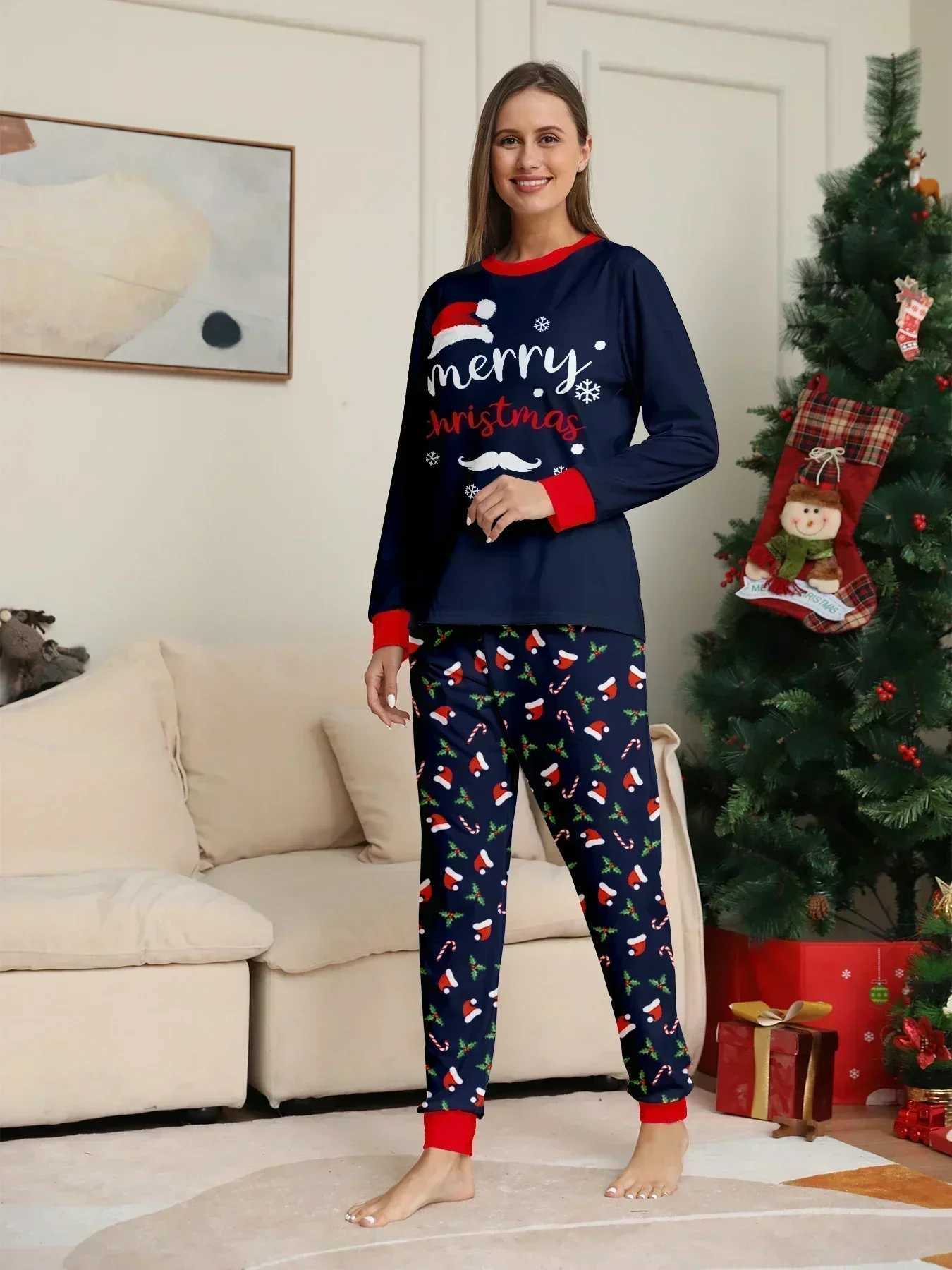 Merry Christmas Printing Pajama Set Mom Dad Child Matching Clothing Set Baby jumpsuit Pjs Soft and Warm Christmas Family Appearance Pajamas W241015