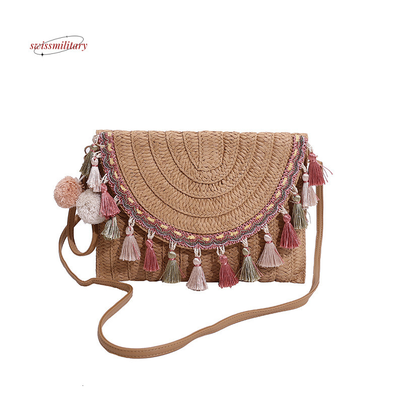 Ethnic handmade woven for women 2024 Bohemian style handbag with tassel envelope shoulder bag #34 swissmilitary