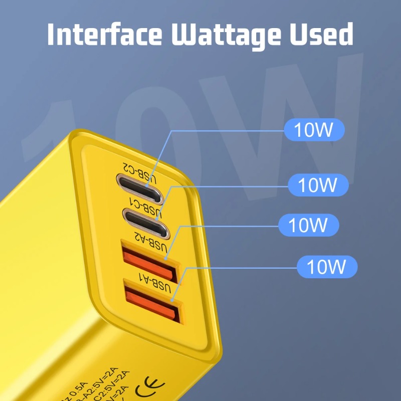 40W 4-Port Block Charging Dual Type C Power Adapter+QC Double USB A Port Wall Plug Multiple Mobile Phone Charger for iPhone Samsung