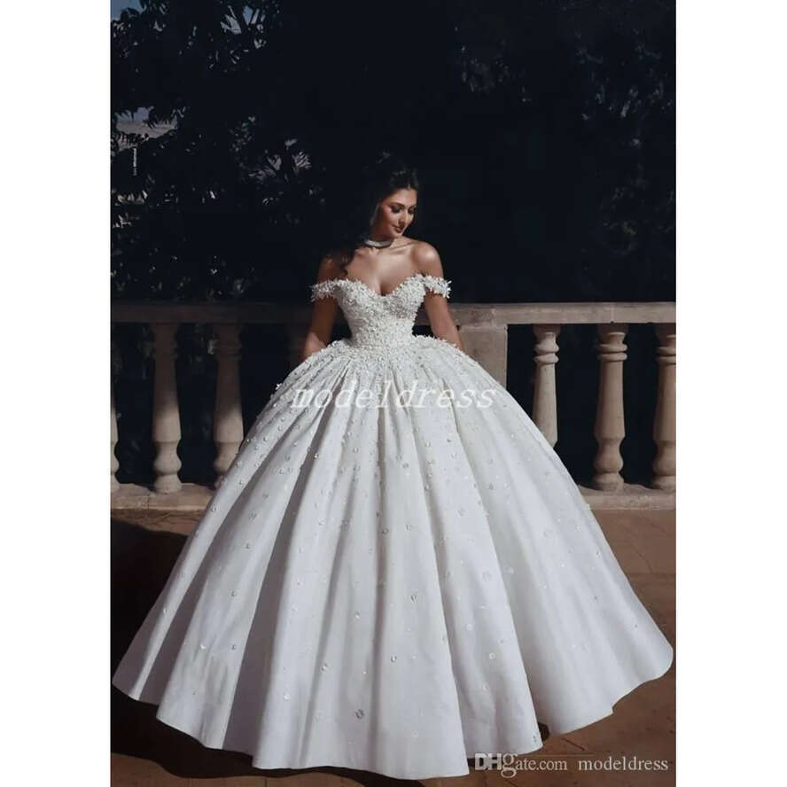 Arabric Wedding Princess Ball Dresses Off Shoulder Or Length Wers Beads Church Garden Bridal Gown Plus Size Vestido De Novia