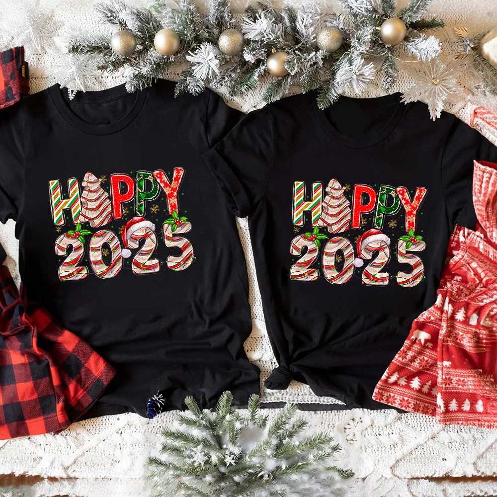 Happy Christmas 2025 family matching tshirts parents children teens baby bodysuits Christmas and New Year party shirt set W241015