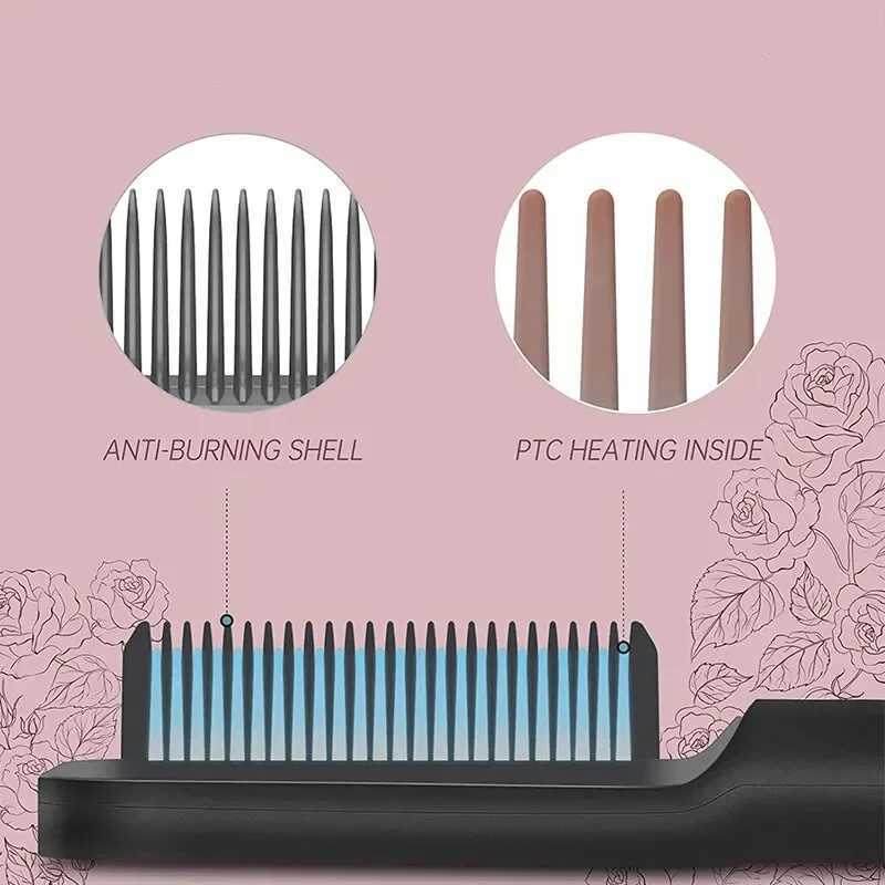 New Hair Straightener Quick Heated Electric Hot Comb Hair Straightener Professional Mini Negative Ion Hair Care Hairstyle BrushXJ241016