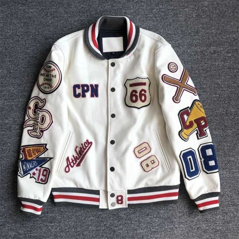 Baseball uniform Y2K mens spring and autumn retro trend leather jacket used for heavy industry embryo white short jacket hot selling M241017