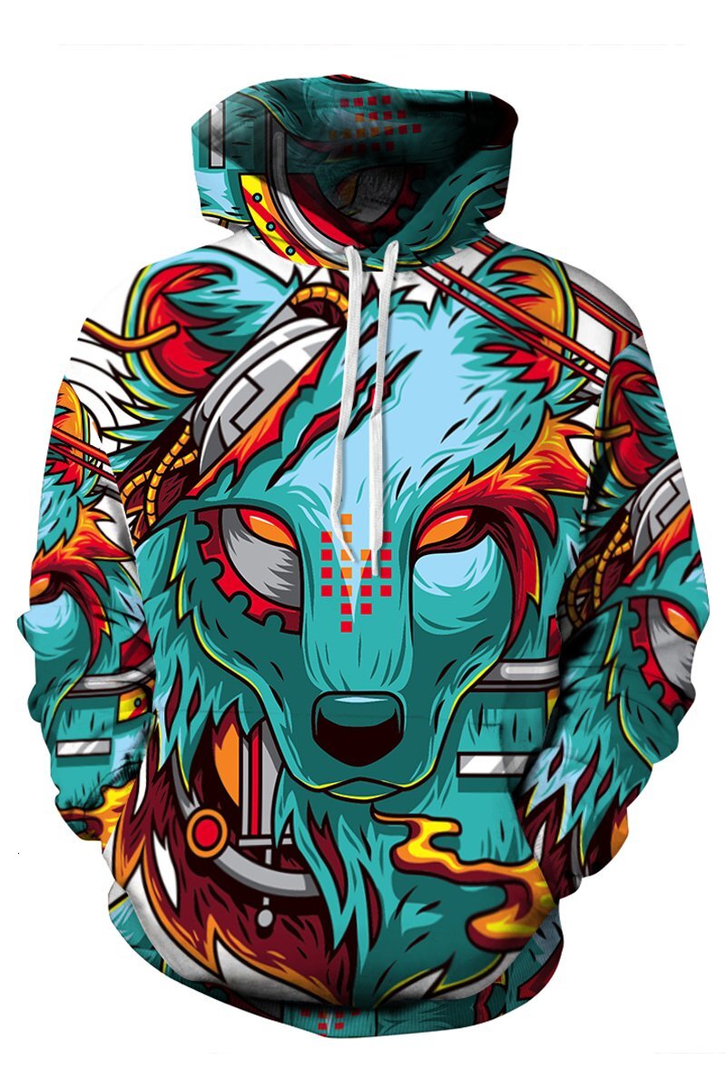 Hoodie for Mens Womens Haloon Unisex Realistic 3d Digital Big Pocket Pullover Hooded Hoodies Sweatshirt Cartoon Wolf L Graphic Hoodies sweatshirt Warm