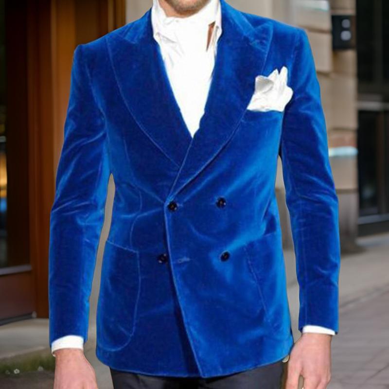 Velvet Men Suits Slim Fit With Double Breasted For Wedding Prom Peaked Lapel Groom Tuxedos Latest Style Male Fashion 2024