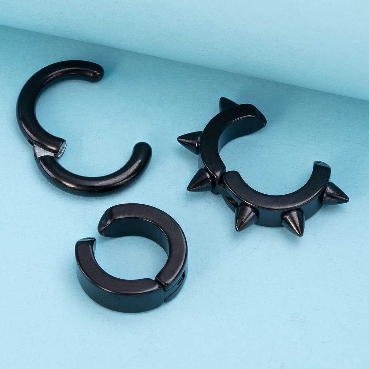 1 piece of spiky circular stainless steel fake earrings suitable for women non perforated earrings punk ear clips cuffs fashionable earrings jewelry W
