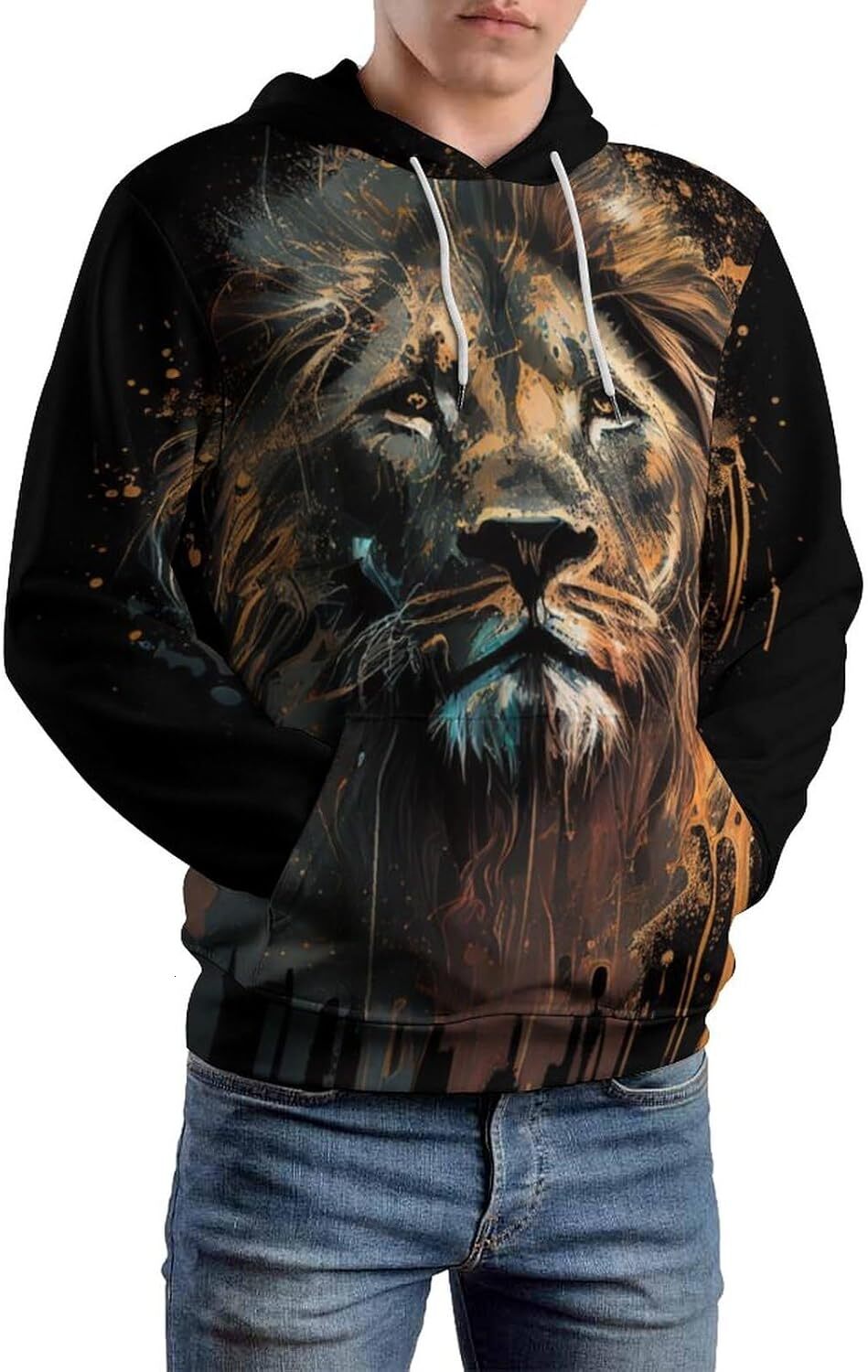 Hoodie for Mens Womens Mens Novelty Crown Lion King Hoodies 3D Animal Print Colorful Sweatshirt Hoodie Graphic Hoodies sweatshirt Fashionable and Warm
