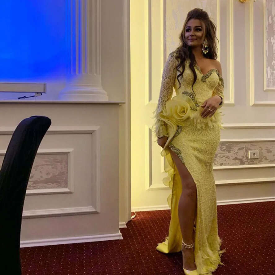 Dresses Prom Wear Mermaid One Shoulder Sleeves Side Split Or Lace Long Elegant Evening Formal Dresses