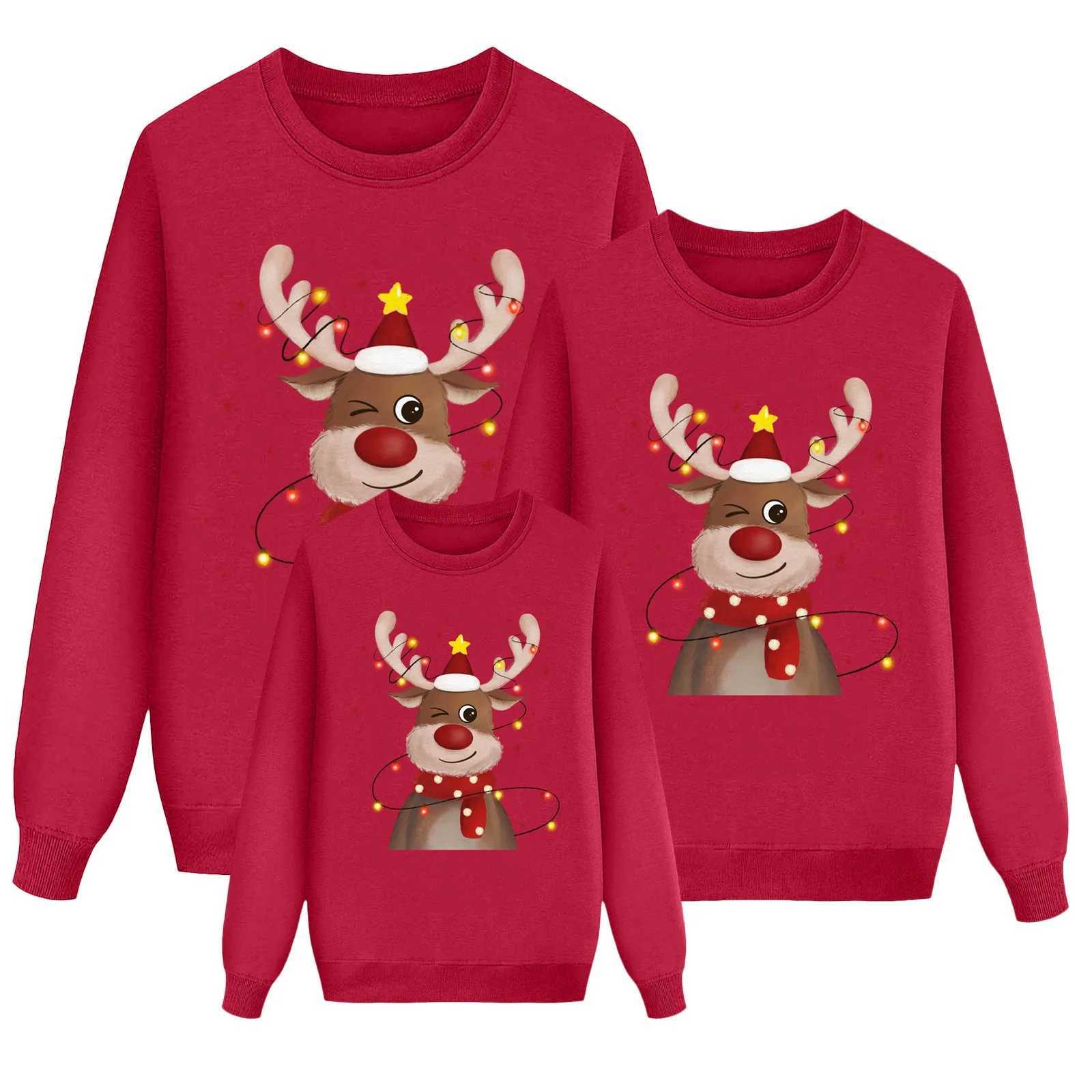Family matching set Christmas long sleeved deer print sportswear for women men children pull off mother father son daughter clothing W241015