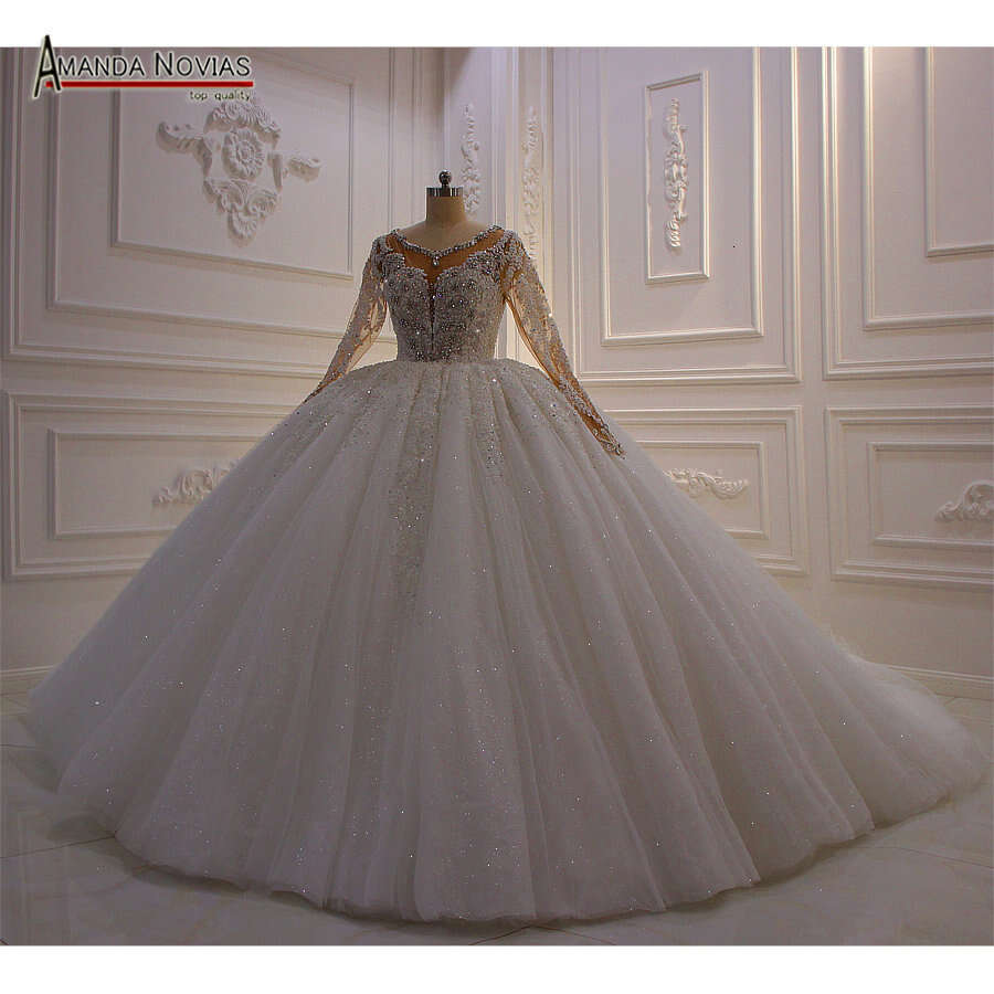 New design full beading puffy wedding gowns real sample good price dress