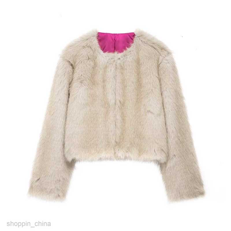 Women's Fur & Faux Fur Fashion jacket Coats Women's autumn and winter new solid color socialite round neck faux fur effect short jacket