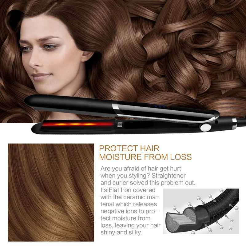 Infrared Straight Tourmaline Coating Or Ceramic Lcd Display Negative Ion Flat Iron Fast Straightening Hair Curler Flat IronsXJ241016