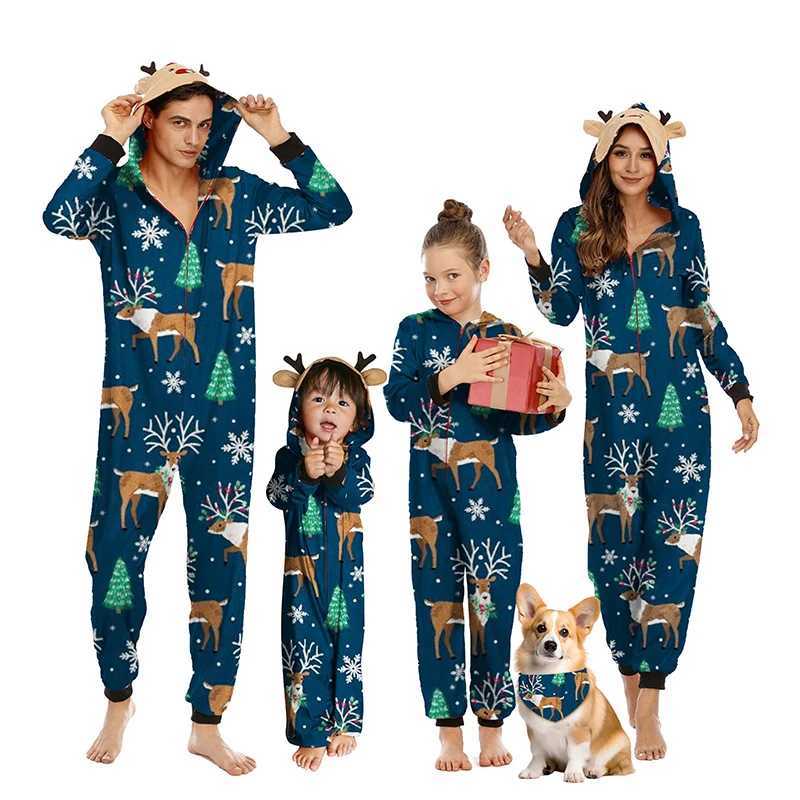 Christmas Family Matching Set Cartoon Elk Printed Pajama Hoodie Adult Childrens Family Pajama Set Christmas Costume W241015