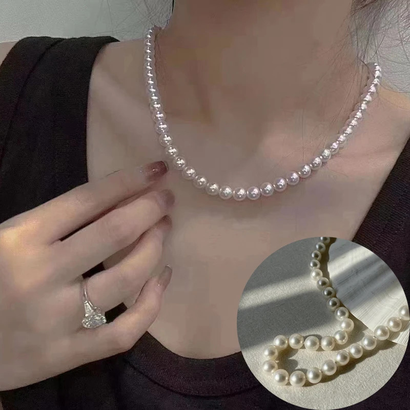 Trendy Pearl Necklace Men Temperament Simple Handmade Strand Bead For Women Jewelry Gift y241010