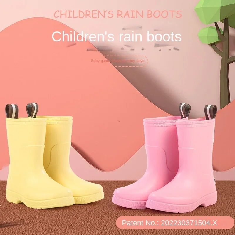 Children Rain Boots Rubber Slip-on Wear Resistance Baby Boys And Girls Waterproof Shoes Solid Color Non-slip Kids Footwear H30-1 241016