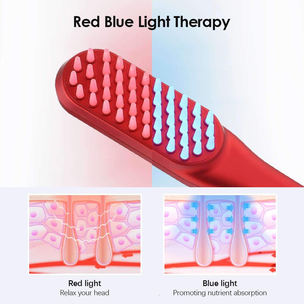 Electric Massage Comb Red Blue Light Therapy Vibration Growth Scalp Head Massager Anti Hair-Loss Negative Ion Hair Brush
