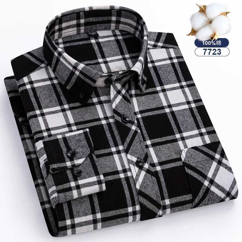 8XL Mens Flannel Shirts Men Long Sleeve Casual Men Shirts Long Sleeve 100 Cotton Big Size Single Pocket Mens Plaid Shirt LX241017