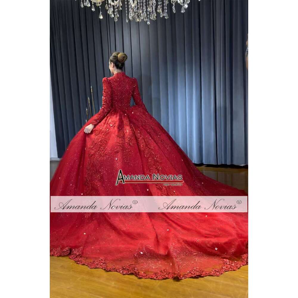 Full Cover Wine Red Wedding Dress For Muslim