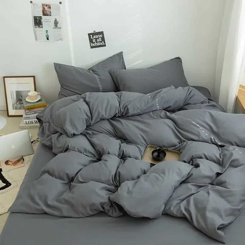 Nordic Bedding Set with Duvet Cover Bed Sheet Pillowcase Single Couple Bedspreads King Queen 1/2 People Solid Color Bed LinenXJ241015