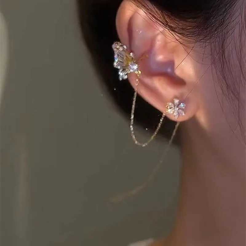 New Sparkling Crystal Butterfly Earrings Cuff Clip Earrings Womens Fashion Tassel Chain Flower Stud Earrings Wedding Jewelry W241017
