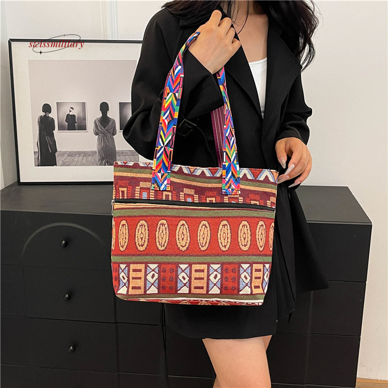 Large capacity 2024 new ethnic style series simple cross women's shoulder casual versatile tote bag #18 swissmilitary