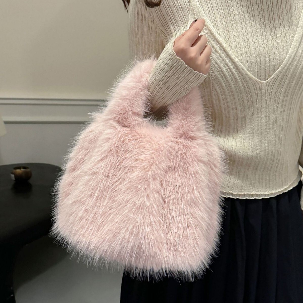 autumn/winter new fox fur tote bag, versatile handbag, niche plush bag