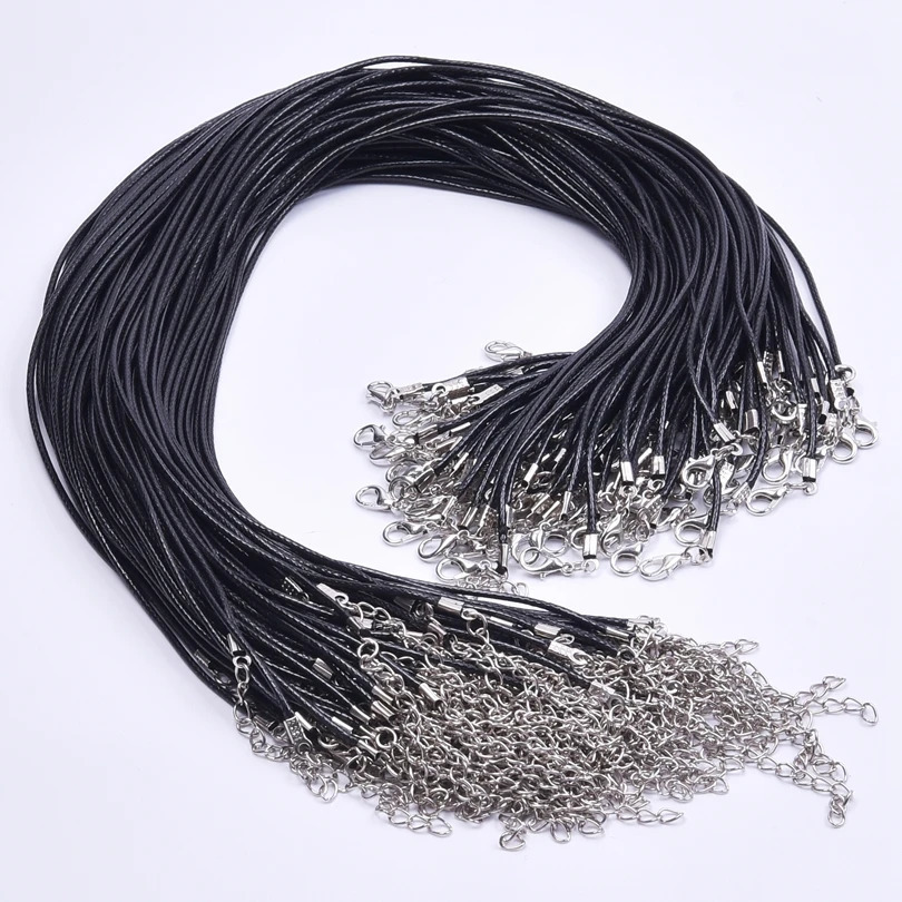 102030pcs DIY 50cm Leather Rope Chain Necklace For Women Men Accessories Black Color Braided Adjustable Wax Cord Lobster Clasp 241010