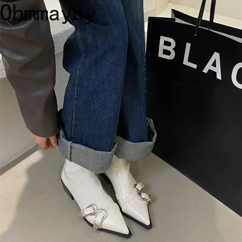 Designer Boot Pointed Toe Women Ankle Boots Fashion Thick Heel Slimming Short Booties Autumn Winter Female Shoesl486