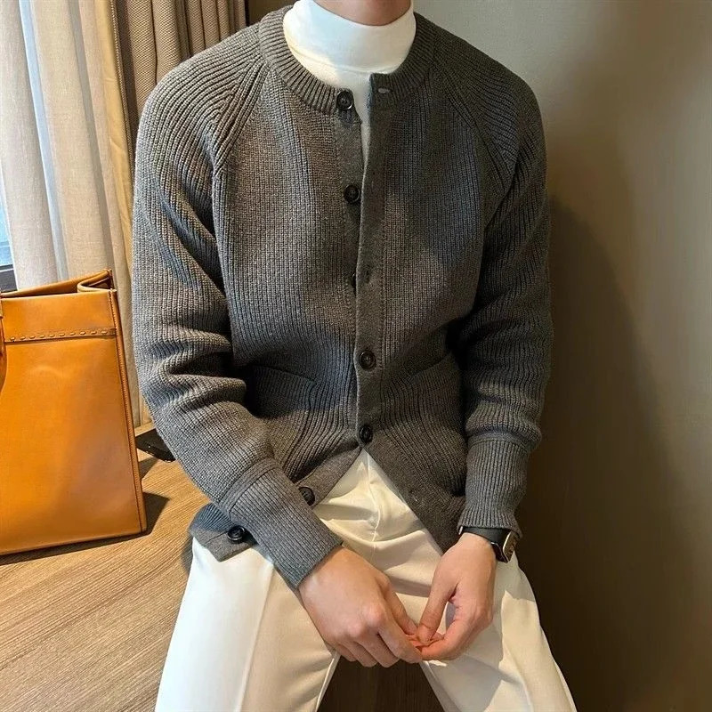 Thick Knit Cardigan Man Solid Color Coats with Pockets Sweater for Men Harajuku Y2k Korean Reviews Clothes Fashion Cashmere Top 241017