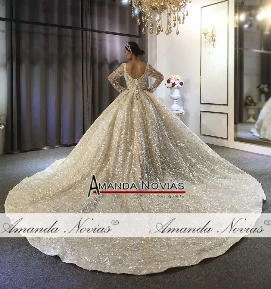 Hot sale full beading wedding with long sleeves bridal dress real work high quality