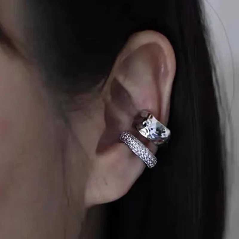 New trend Zircon double-layer ear sleeves with no perforations punk style unique metal geometric female ear clips Y2K jewelry W241017