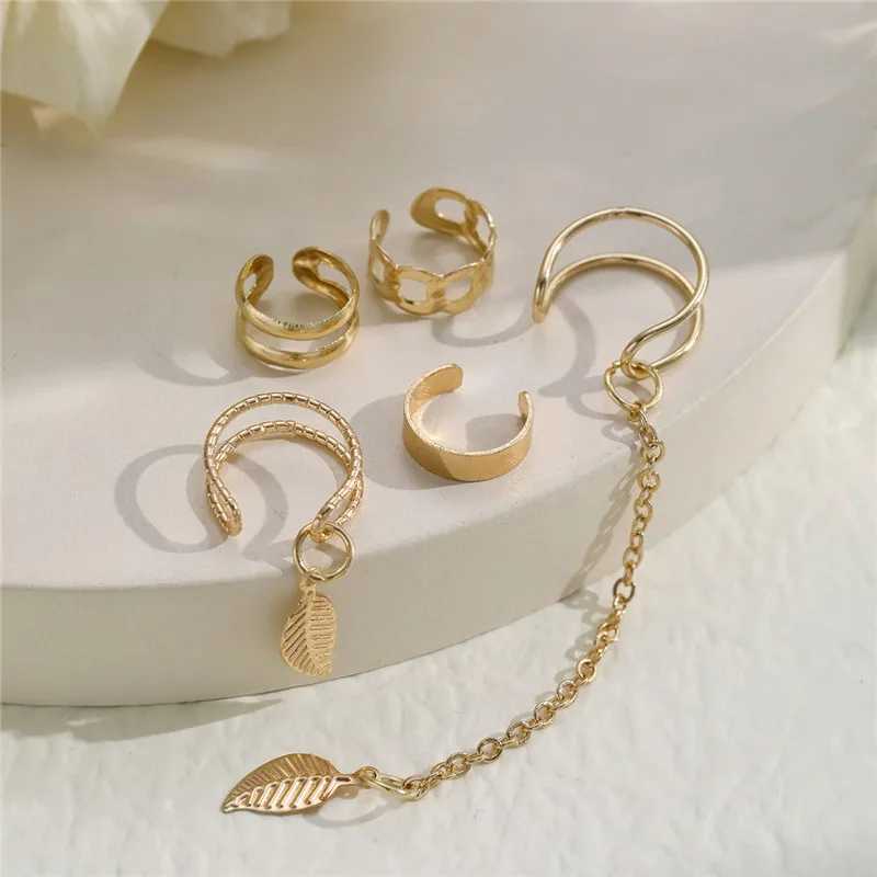 Golden Leaf Female Clip Earrings Creative Simple C Butterfly Earrings Cuffs Non Perforated Earrings Set Fashion Jewelry W241017