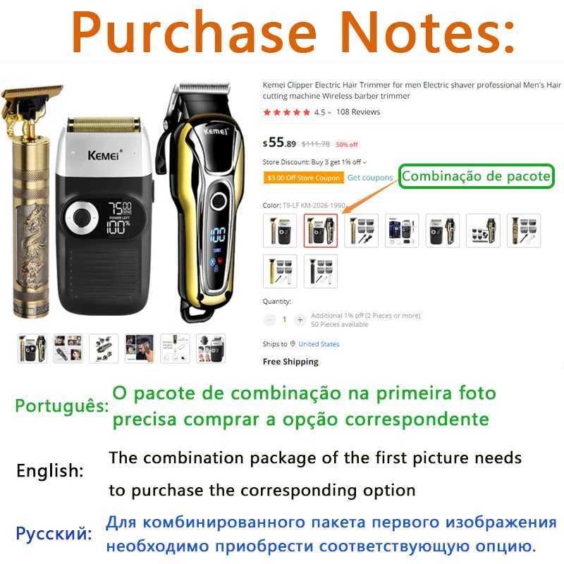 Kemei Clipper Mens Electric Hair Clipper Electric Shaver Professional Mens Hair Clipper Wireless Hair Clipper W241017
