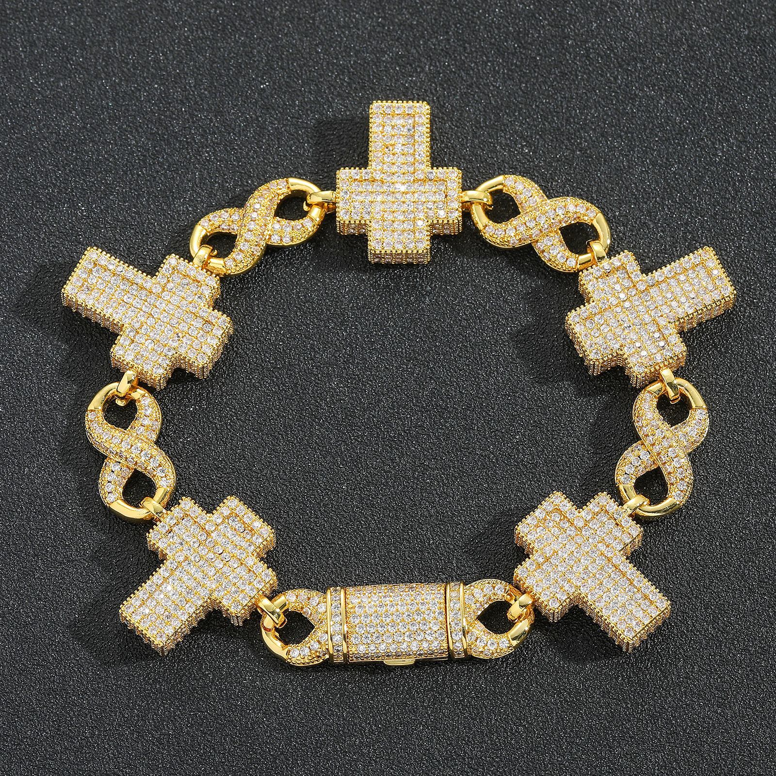 15mm Cross Infinite Chain Cuban Chain Necklace Bracelet 18K Gold Plated Jewelry