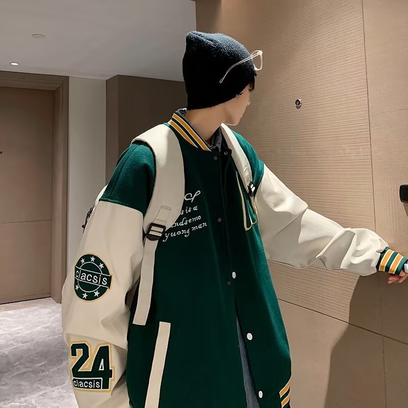 2024 Casual Jackets Embroidery Baseball Uniform Fashion Splicing Jacket Trendy Men's Couple High Street Motorcycle Coat