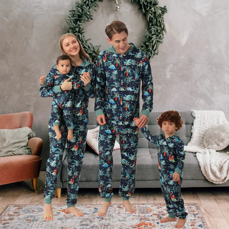 Christmas Family Pajamas Set Daddy Mommy Daughter Son Matching Sleepwear Casual Green Blue Cotton Clothing Baby Cute Jumpsuit 241017