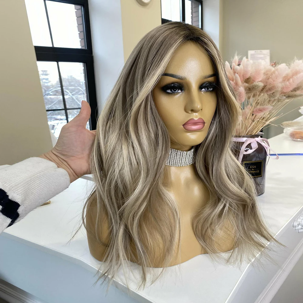 Ash Blonde Highlight ombre dark roots full Lace Wigs 100% Human Hair Cuticle Aligned Super Wave Preplucked Short Lace Front Wigs