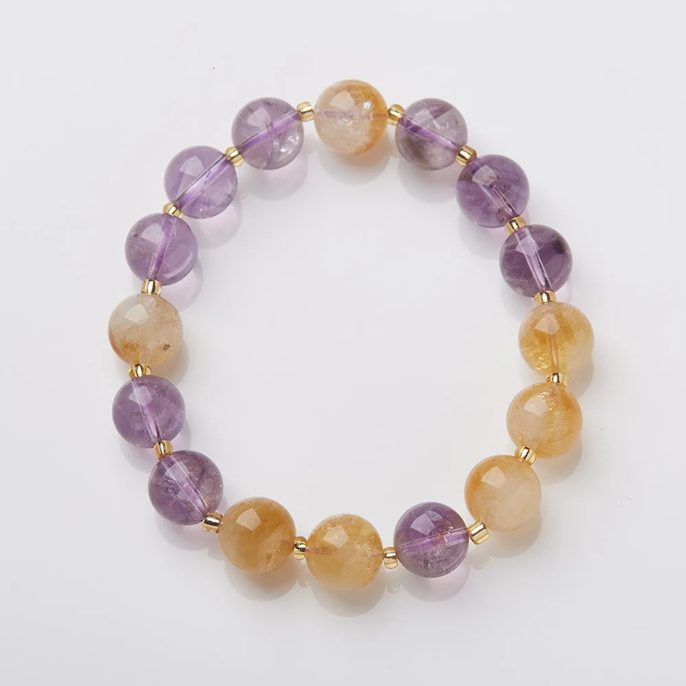 10mm Natural Amethyst Bead Chain Elastic Bracelet for Womens Lucky Jewelry Accessories YBR1264 241017