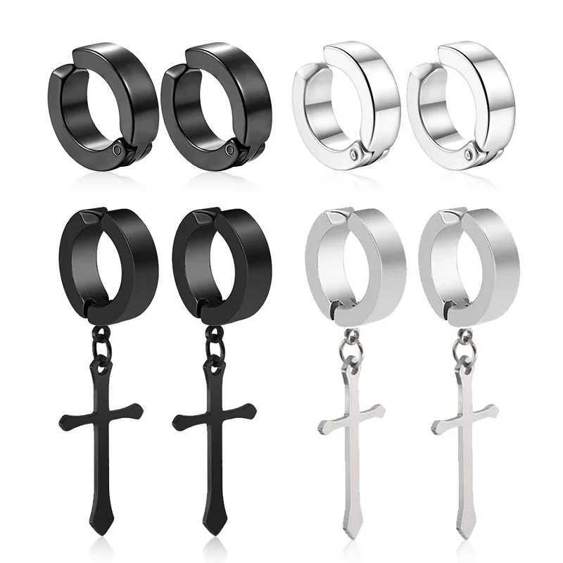 1/6 pairs of unperforated earrings titanium steel clips fake earrings round ear clips suitable for women men punk party fashion sexy jewelry W24101775
