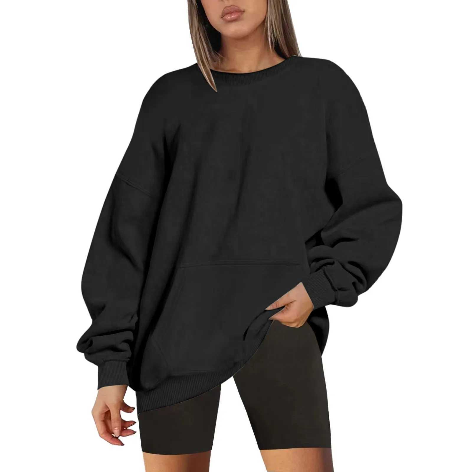 WomenS Solid Color Round Neck Oversized Sweatshirt Loose Fit Long Sleeve Light Sweatshirt Loose Blouse Blank Sweatshirts WomenX241016