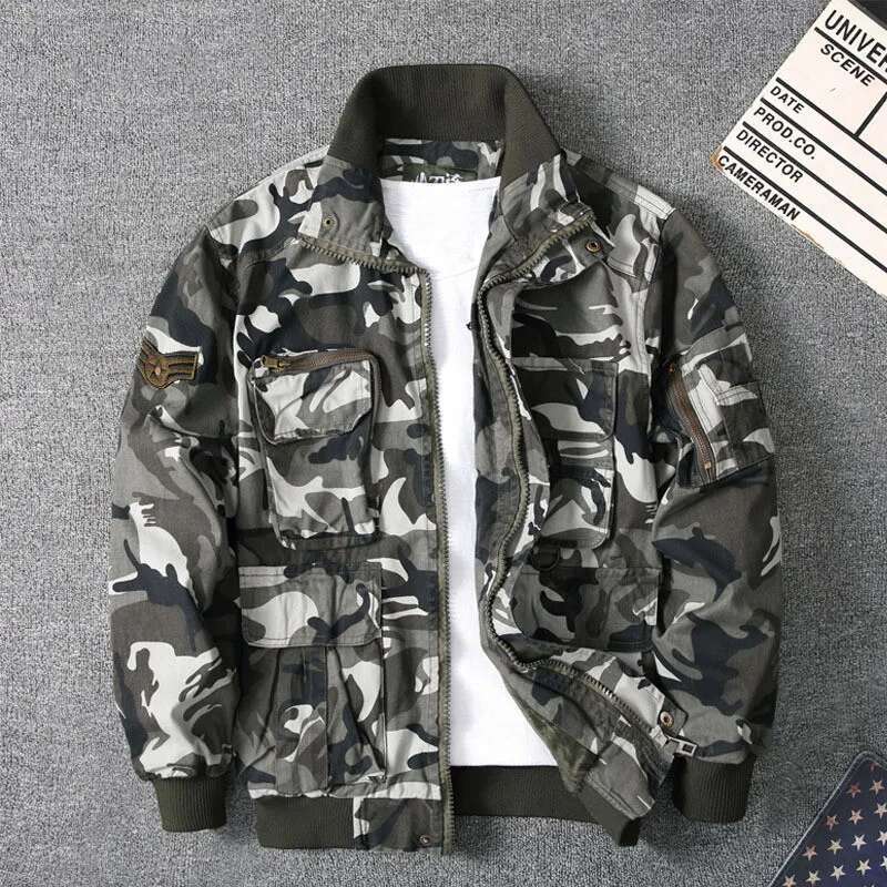 Autumn 100% Cotton Jacket Men Multi-Pocket Double-Layer Camouflage Thick Jackets Loose Military Coats Male Jaqueta Mascua