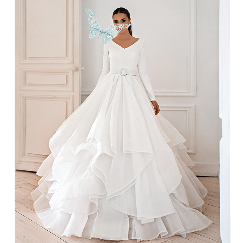 Vintage Scoop Neck Long Sleeve A-Line Wedding Dresses 2024 Graceful Ruffles Organza Court Train Princess Wedding Gown Vestidos De Noiva