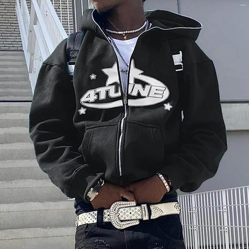 Men's Hoodies Zip Up Cardigan In Sweatshirts Warmth 4tune Letter Print Trend Casual Hip Hop Hooded Mens Clothing