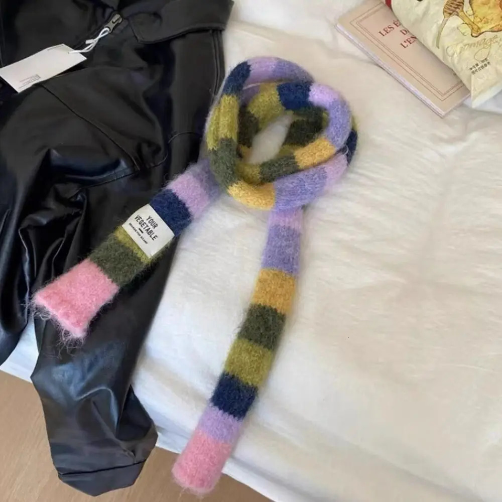 Harajuku style Y2K striped scarf paired with clothing accessories rainbow long narrow scarf Korean style 241017